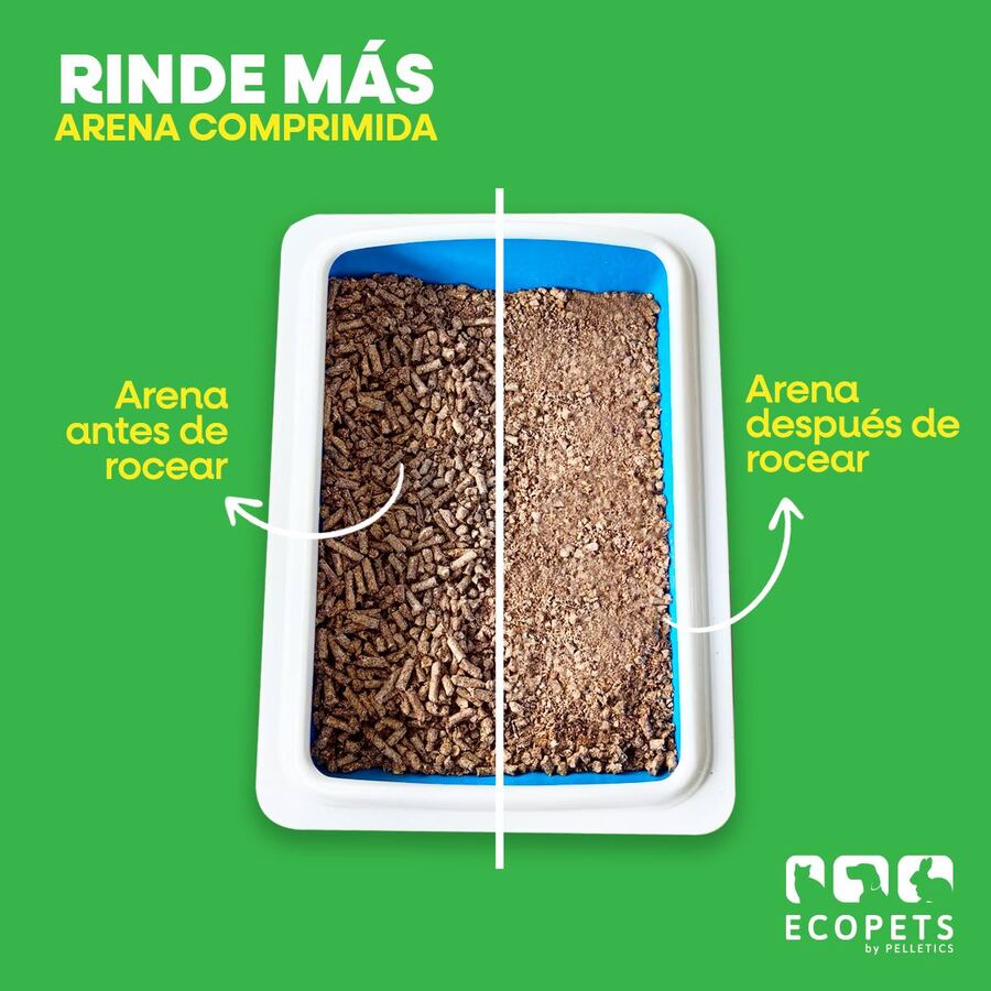 Comparación de Arena Ecopets antes y después de rociar con agua